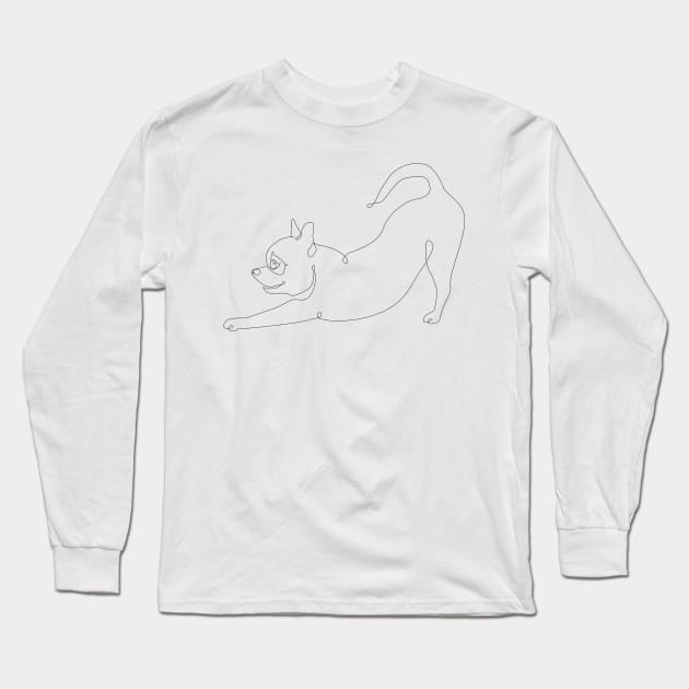 One line Chihuahua Downward Dog Long Sleeve T-Shirt by huebucket